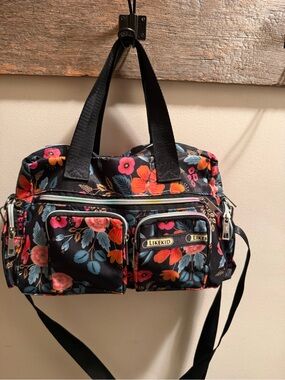 Floral Black Baby Bag with Pink and Orange Blooms